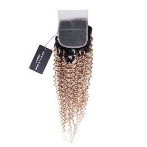 Lace closure bouclée blond miel racine noire