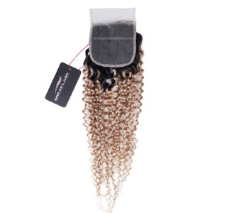 Lace closure bouclée blond miel racine noire