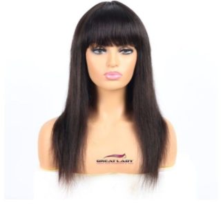 Perruque lisse avec une frange en cheveux naturels