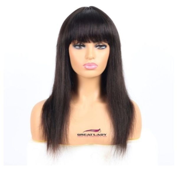 Perruque lisse avec une frange en cheveux naturels